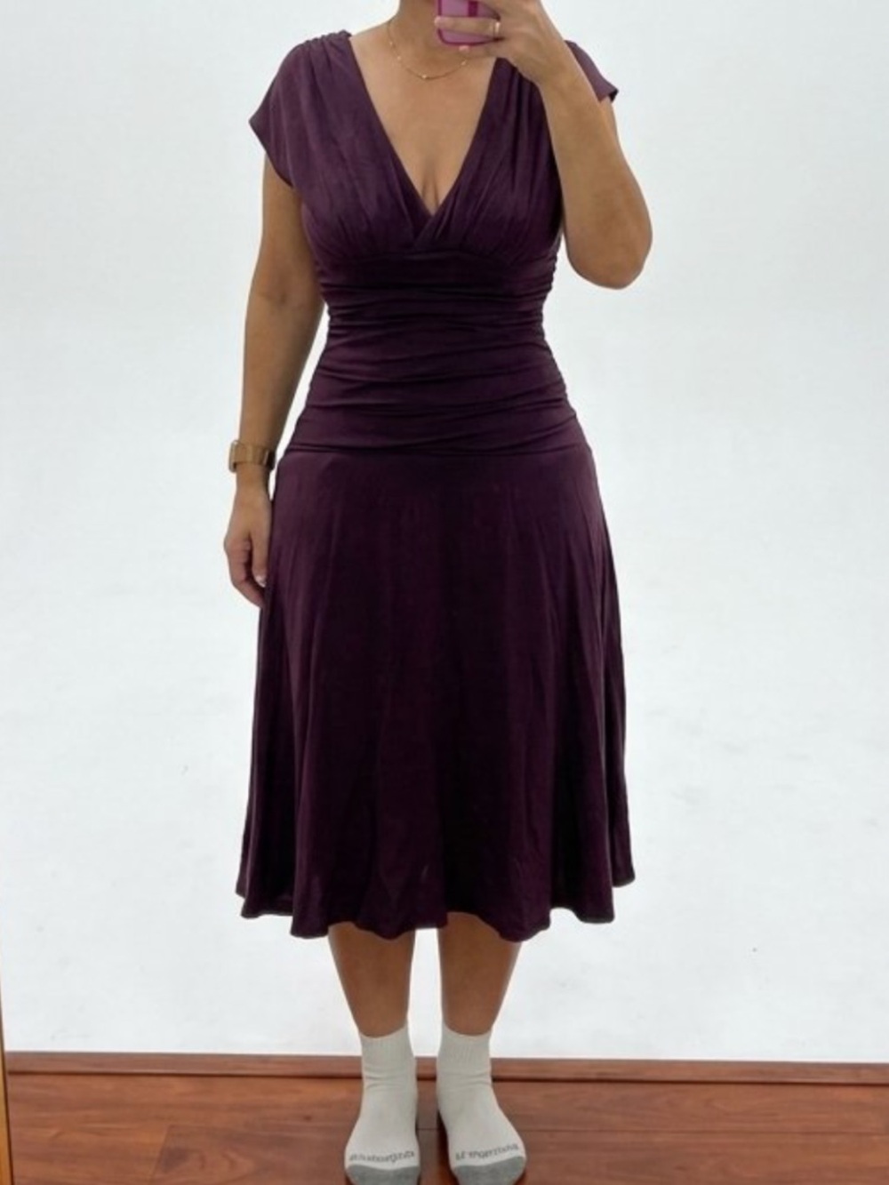Velvet Plum V-Neck Midi Dress